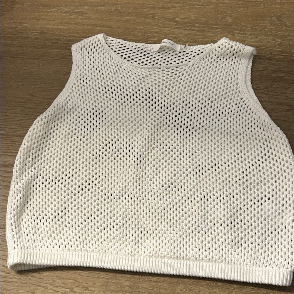Mustard seed size large white knit sleeveless top